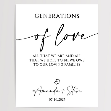 Generations Of Love Printed Wedding Signs
